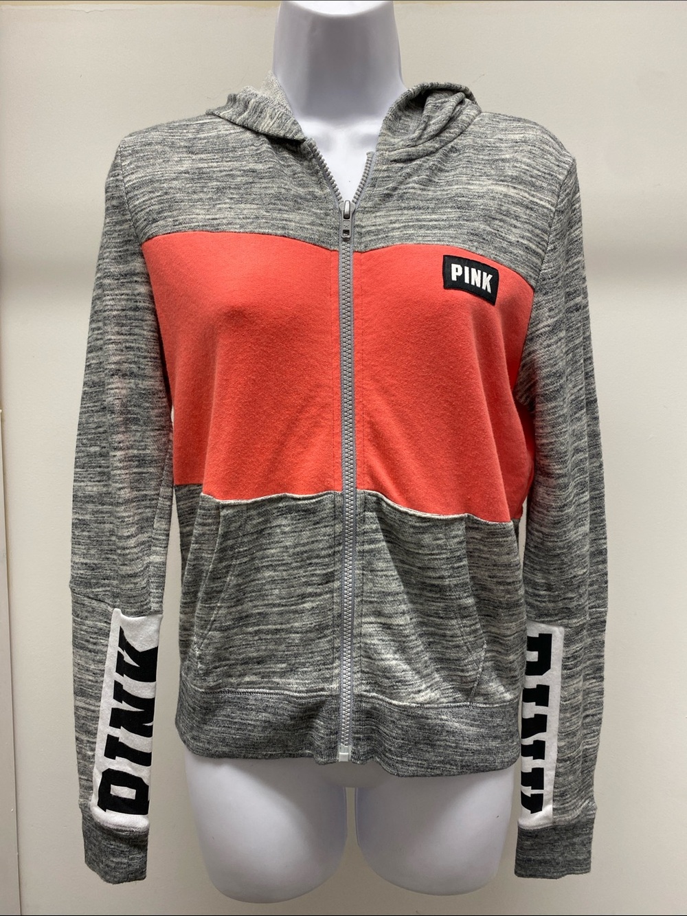 PINK Victoria's Secret Coral and Heather Gray Zip-Up Hoodie